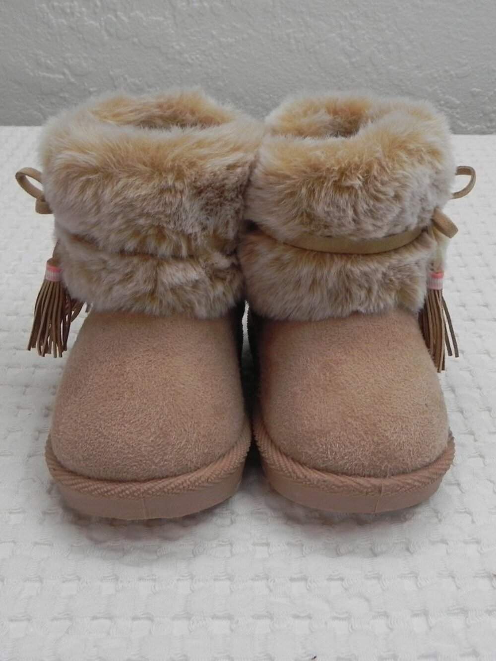 First Steps Faux Fur Tan Winter Bootie Girls Toddler Size 6